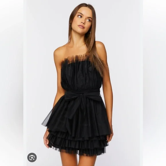 Forever 21 | Dresses | Forever 2 Black Tulle Tiered Mini Dress Size L  Perfect Party Evening Dress | Poshmark